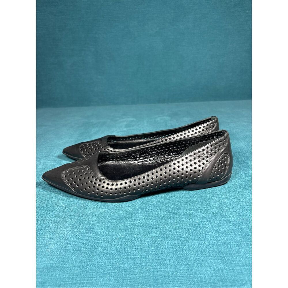 Prada Perforated Leather Pointed Toe Flats Black Women’s US 7.5 / EU 37.5 Made I